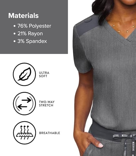 Image of Med Couture Women's V-Neck Scrub Top, Modern Fit Tuck-in Top with Stretchy Rib-Knit Shoulders and Chest Pocket - MC7448