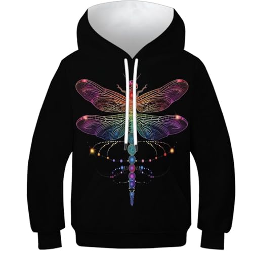 Pullover à capuche fille garçon motif libellule imprimé multicolore 6-16 ans