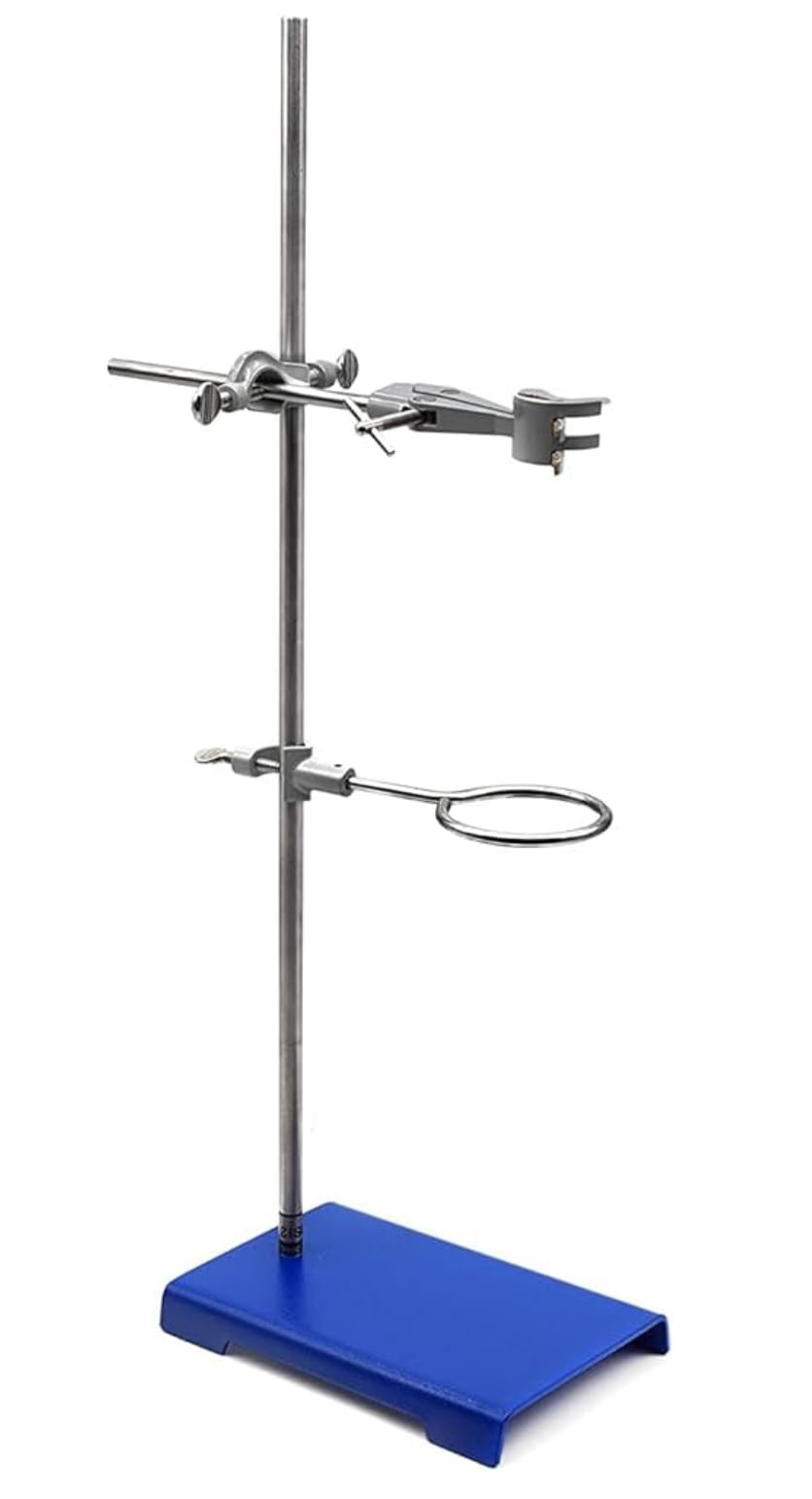 Retort stand for laboratory 24" steel rod,iron heavy base,bosshead,burette clamp,retort ring for scientific experiments in lab made in India