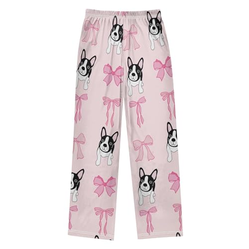 Bulldog and Bow Boys Pants Boys Athletic Pants Long Pant for Boywith Pockets Wide-Leg Size 6-14Y2