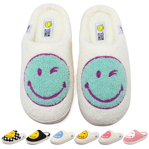 SMILEYWORLD® Zapatillas de felpa para mujer hombre Pantuflas mullidas con espuma viscoelástica Zapatos de felpa cálidos para interiores en invierno, verde blanco