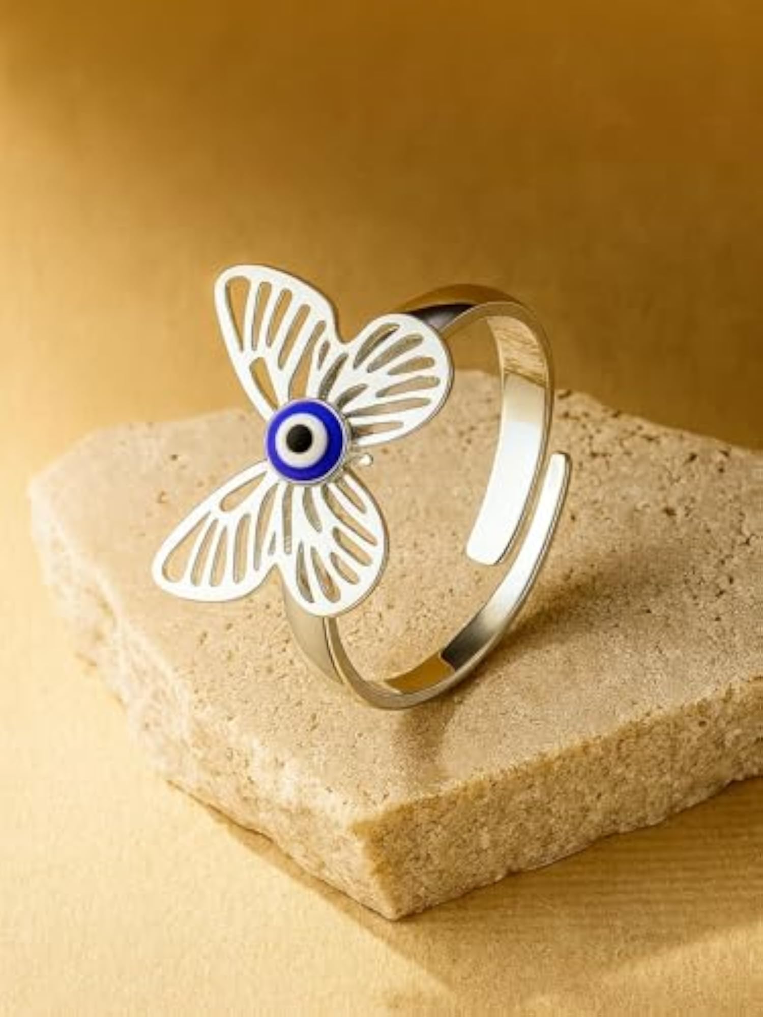 Silver-Plated Evil Eye Adjustable Finger Ring