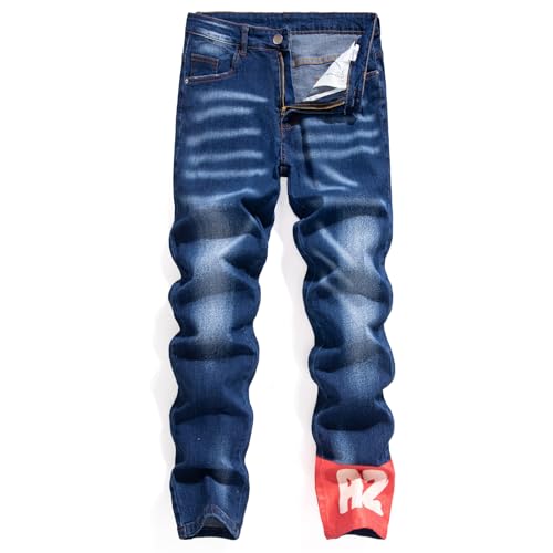Men's Biker Jeans Pants Printed Straight Slim Denim Regular Casual Designer Fit