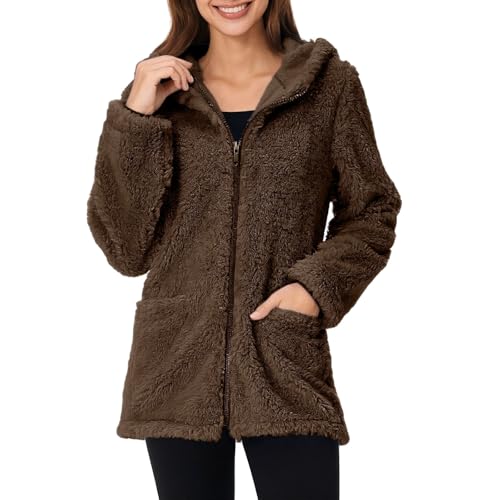 Jacket for Juniors Fall Winter Long Sleeve Faux Warm Fuzzy Hooded Plain Jacket Hoods Outfits Women 2025