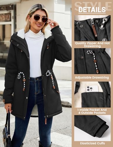 Women's Fleece Lined Jacket Winter Coat Warm Thicken Sherpa Parka Jackets Casual Fuzzy Puffer Outwear with Hood3