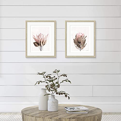 Framed Floral Wall Art Sets – Pink Protea Flower Photographs Prints With Beige Wood Frame For Bathroom Or Bedroom(16'' X 20'' X 2 Panels) #TOP3