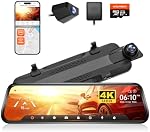 WOLFBOX G930 4K 10" Vue arrière Caméra miroir avec 5.8GHz WiFi, Dash Cam Avant et Arrière avec WDR, Caméra de secours, moniteur de stationnement, aide inverse, comprend écran tactile 64GB Carte & GPS