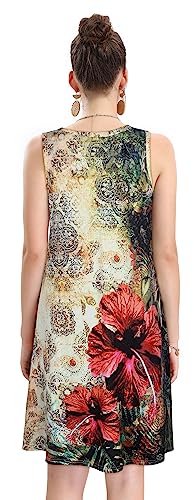 Image of elescat Women's Summer Dresses 2026 Beach Casual Sleeveless Floral Print Tank Loose Sundress with Pocket