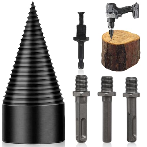 xiaoxiaozhijia Taladro Divisor de Leña 42mm con 4 Asas de Perforación,Cortador de Madera,Astilladora de Leña para taladro,martillos eléctricos,destornillador inalámbrico