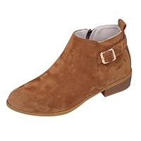 UK 7 Women's Chelsea Ankle Booties,Faux Suede Low Block Heel Elastic Buckle Strap Round Toe Ankle Short Boots Chelsea Booties with Side Zip Fall Shoes Footwear 002_Brown