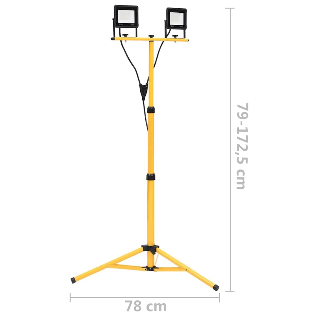 LED-Fluter mit Stativ 2x50 W, 7000 lm Baustrahler, Warmweiß 3000 K, höhenverstellbare Arbeitsleuchte für Werkstatt und Baustelle, 3 m Kabel