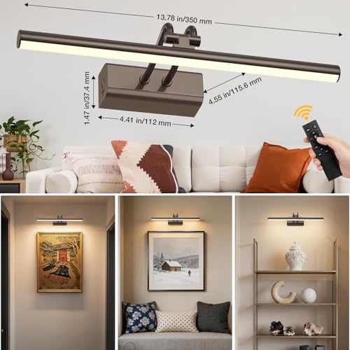 Image of Picture Lights for Wall, 13.8in, Brown, 4000mAh, Rechargeable Remote | Magnetic LED Art Display Light with 3 Color Temperatures for Gallery, Living Room, Bedroom, Hallway, Wireless