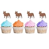24PCS French Bulldog Cupcake Toppers, Cute Dog Birthday Cupcake Toppers, Pet Dog Themed Dessert Picks, Little Puppy Birthday/Baby Shower Party Decoration - Brown Glitter