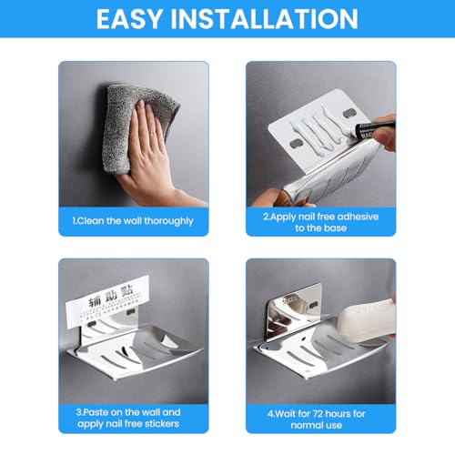 Image of HASTHIP 2Pcs SUS304 Soap Holder, Stickable Wall Mount with Drainage Tray