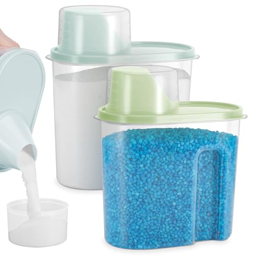 2Pcs Dosificador Detergente Lavadora, Dispensador Detergente Lavadora de 2 Litros para, Almacenamiento de Detergente de Plástico PET para Detergente Lavadora Liquido, Recipiente para Detergente