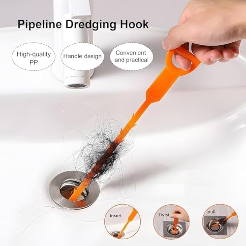 Speetop 25 Inch Drain Snake Clog Remover:3 Pcs Hair Clog Auger, Drain Cleaner Tool Suitable for Dredging Clogged Pipes, Sink, Shower Drains(Orange)