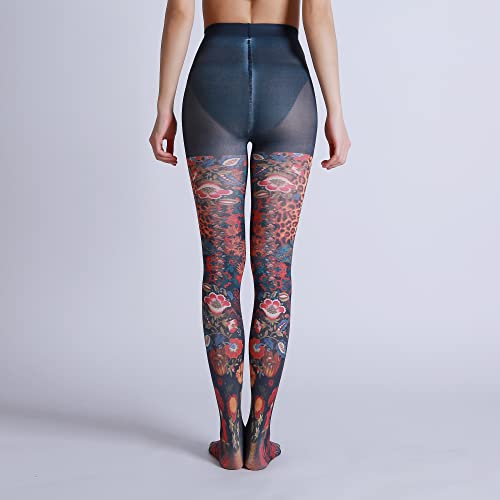 Image of Sahabowi Women Tights, Sheer High Waist Pantyhose, Vintage Control Top Stockings, Siwa opaque print1