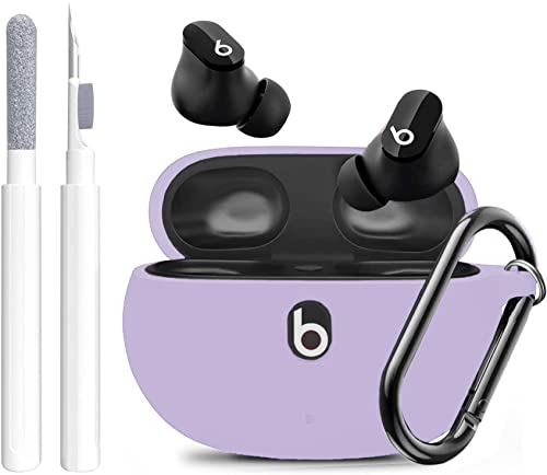 Olytop Beats Studio Buds/Buds + Case With Cleaner Kit 2021/2023, Soft Silicone Case For New Beat Studio Buds Plus Cover Protective Skin With Keychain, Cleaning Pen For Beat Studio Earbuds, Purple #TOP23