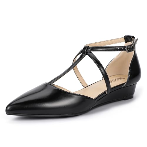 IDIFU Strappy Flat Shoes Pointed Closed Toe Dress Shoes for Women Buckle Ankle T Strap Wedge Flats Wedding Bride Bridal Guest Business Casual Office Prom Dressy Comfortable Formal Women's Flats Shoes