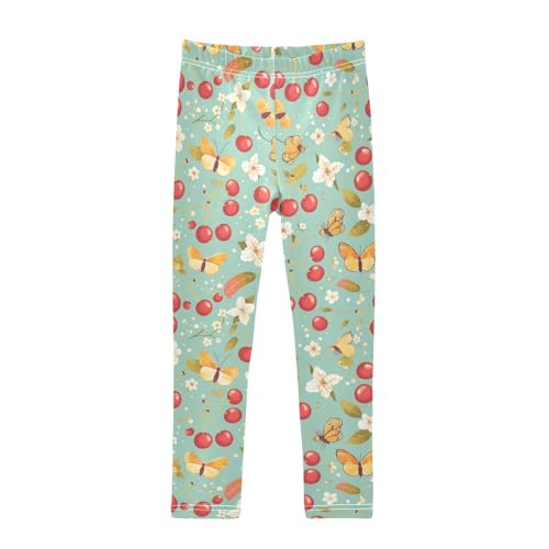 Wusikd Cherries Butterflies Girls' Leggings Toddler Doodles Bees Kids Yoga Pants Dance Active Tights 4T