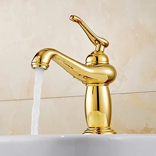 Robinet d'évier vintage or mitigeur lavabo eau chaude froide vanité laiton antique court