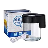 Honeypuff Magnifying Glass Jar with Light, Light-Up LED Transparent Glass Air Tight Storage Jars Magnifying Viewing Jar (Black)