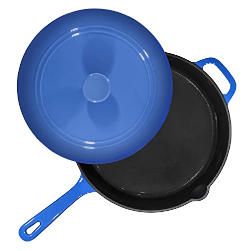 Bruntmor-5qt-Blue-Enameled-Cast-Iron-Skillets-With-Lid-and-handle-Non-Stick-Cookware-And-Grill-For-Casserole-Dish-5-Quarts-Cast-Iron-Skillets-Grill-Frying-PanSaute-panBakeware