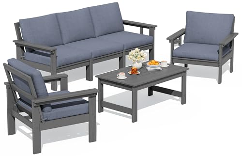 Image of SERWALL HDPE Outdoor Patio Furniture Set with Coffee Table