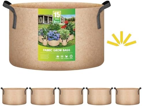 iPower 15 Gallon 5 Pack Grow Bags Nonwoven Fabric Pots Aeration C...