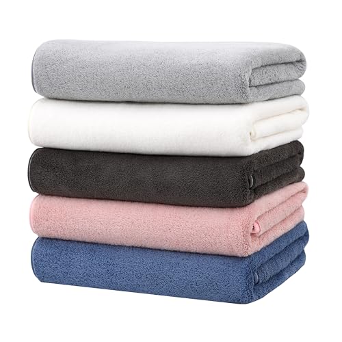 バスタオル 大判 ホテル仕様 タオル マイクロファイバー 5枚セット ふわふわ 吸水 速乾 耐久性 家庭用 サロン ジム サウナ バス用品 業務用 (5色)