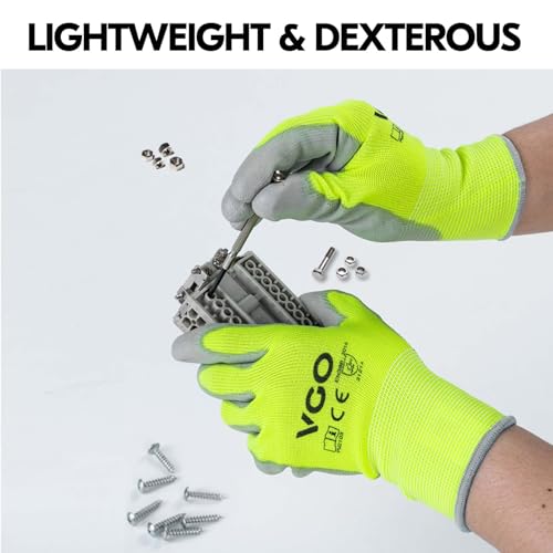 Image of Vgo... 15-Pairs Safety Work Gloves, Gardening Gloves, Polyurethane Coated, Dipping Gloves, Latex Free (Size M, Yellow, PU2103)