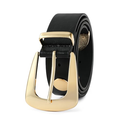 Women Black Belt with Gold Buckle Fashion Leather Belt Women Punk Waist Belt Studded Belt for Jeans Dress2