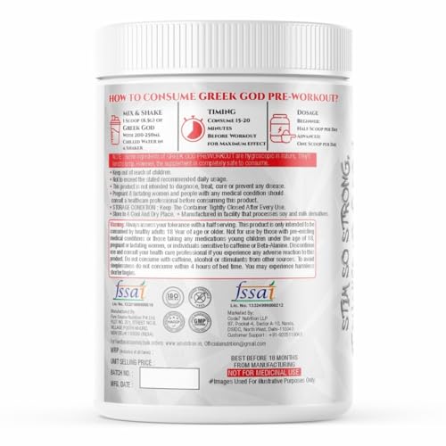 Image of Greek God Pre Workout | Extreme High Stim | 200mg Caffeine, 3000mg Beta-Alanine, 1000mg Citrulline, Black Pepper Extract | Explosive Energy & Focus (15 Servings, Mango Strawberry)