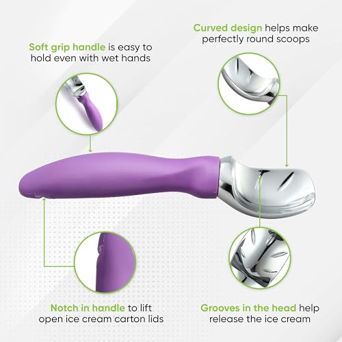 Image of Spring Chef Heavy Duty Metal Ice Cream Scoop with Soft Grip Handle, Orchid