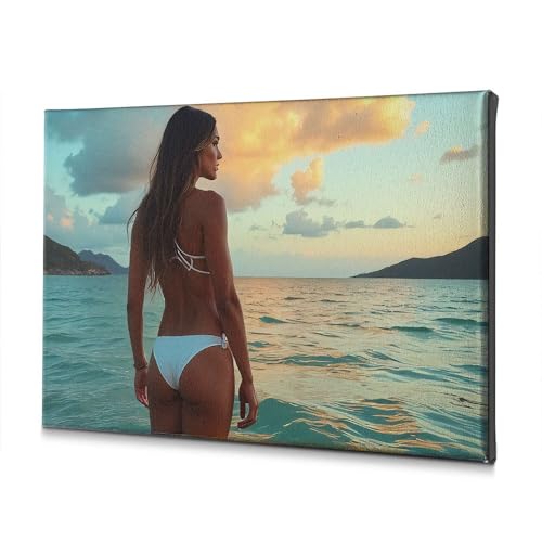 Toile coucher de soleil femme en bikini blanc évasion marine unique