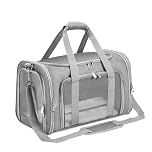 Soft Sided Cat/Pet/Dog Carrier Bag,Portable Foldable Pets Travel Carriers For Cats/Dogs With Shoulder Strap & Removable Mat,Durable Puppy Basket of 16 lbs Airline Approved - Grey