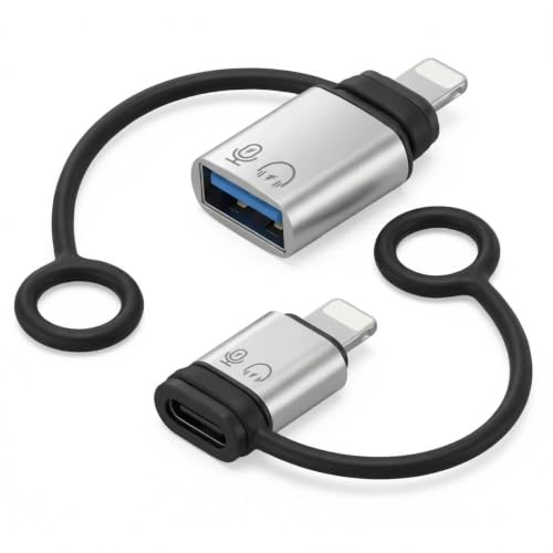 Image of Verilux Lighting Female to Type C Male Converter (2-Pack), Lighting Male to USB-A Female USB 3.0 Connector, Support OTG Function with 480Mbps Transfer Speed for iPhone (Not Support Calling) Silver