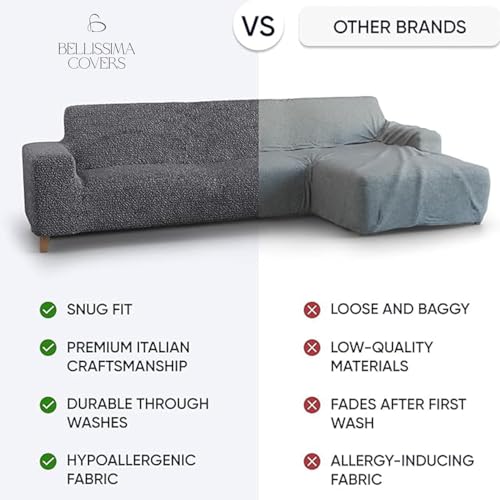 Image of Bellissima Sofa Covers - Premium Luxury Microfibra Plain Stretchable L Shape Left Sofa Cover Fully Covered Slipcover, Imported from Italy (Mocha)