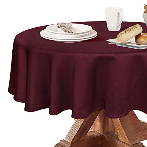 Image of Obstal 210 GSM Round Burgundy Tablecloth - Oil-Proof Spill-Proof Waterproof Table Cloth, Christmas Decorations Fabric Table Cover Protector for Holiday Party (Burgundy, 70 Inch Diameter)