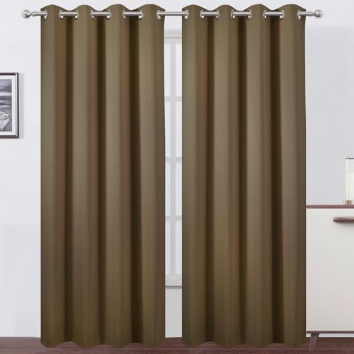 Image of LEMOMO Blackout Curtains 66 x 84 inch /Brown Curtains Set of 2 Panels /Thermal Insulated Room Darkening Bedroom Curtains