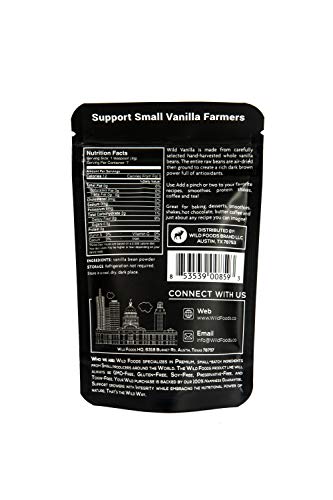 Wild Foods Vanilla Bean Powder | All Natural Pure Vanilla Beans From Madagascar | Wild Powder For Iced Coffee, Baking & Smoothie Blended Drinks | Unsweetened Gluten Free Powdered Mix | (3 Ounce) #TOP4