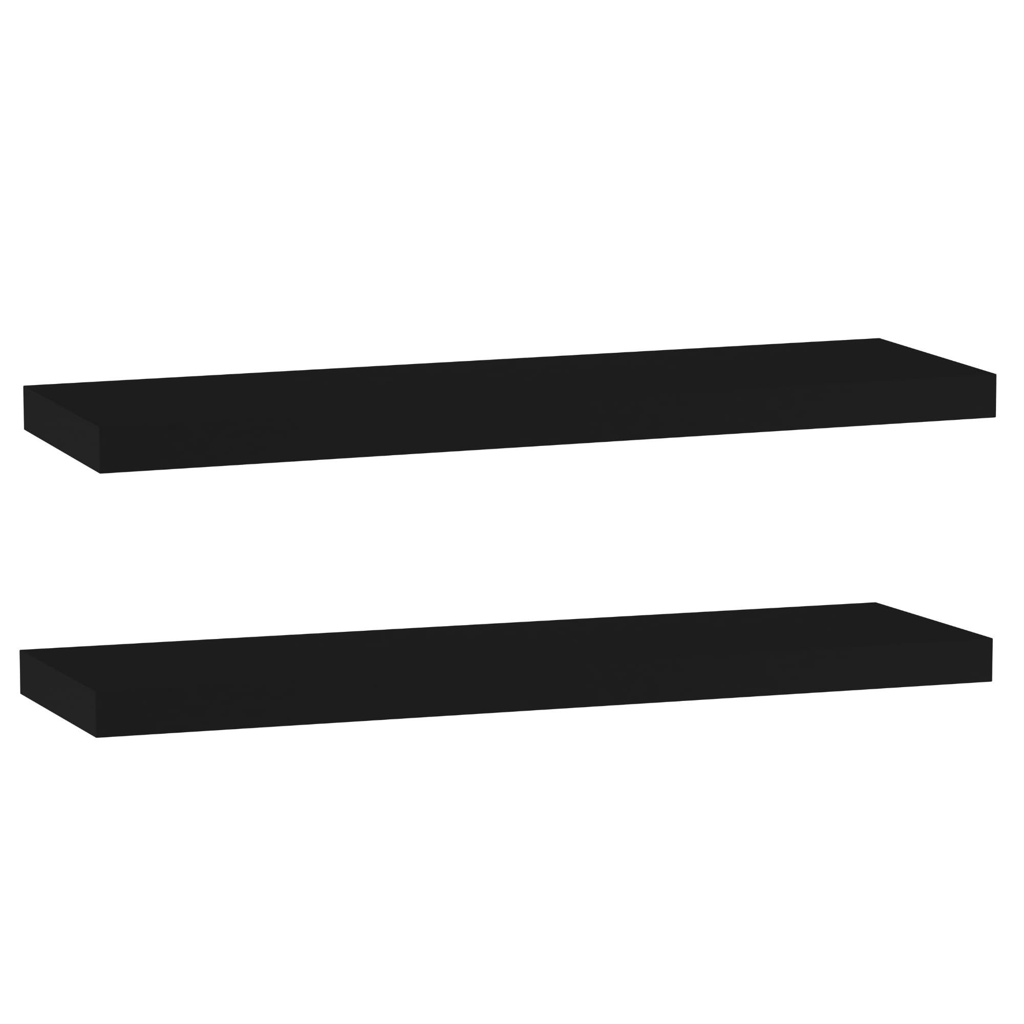 URBNLIVING 2 x 80cm Black Wooden Floating Wall Mount Shelves Display Unit