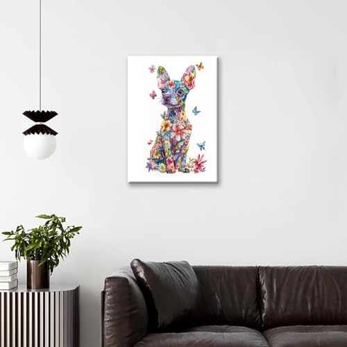 Aquarelle Chiweenie impression florale grand poster toile 60x90