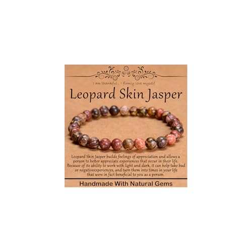 CHCCOYE 6mm Natural Healing Gemstone Bracelet Handmade Yoga Stretch Elastic Bracelet Stress Relief Crystal Jewelry for Men and Women (6mm Leopard Skin Jasper)