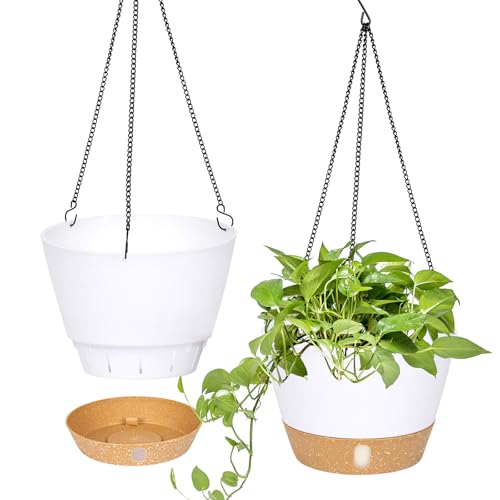 QCQHDU Lot de 2 jardinières suspendues, 25.4 cm de diamètre pour l'intérieur et l'extérieur,...