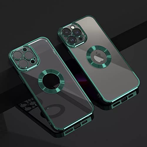 Image of MIDOS Silicone Back Cover Ring Logo Cut Compatible With Iphone 13 Lens Protection Chrome Back Case Cover For-Iphone 13 (Dark Green)