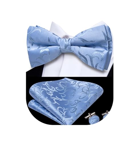 Image of Dubulle Mens Paisley Striped Bowtie Set Pre-tied Bowtie for Men and Pocket Square Set Wedding Business