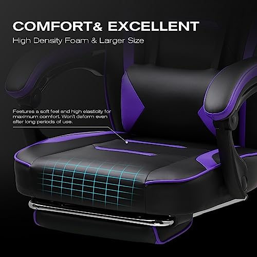 Luckracer Gaming Chair With Footrest Office Desk Chair Pu Leather High Back Adjustable Swivel Lumbar Support Reclining Ergonomic Gamers Chair With Footrest Purple #TOP1