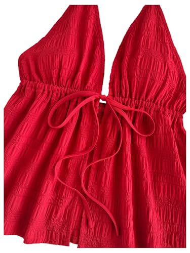 SOLY HUX Women's Plus Size Halter Tops Y2k Tie Front Peplum Split Summer Going Out Cami Top Beachwear4