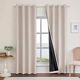 Ystyle 100% Cortinas Opacas 2 Piezas, 140x160cm, Lino Cortinas Dormitorio con Ojales Anti Luz Cortina Termica Aislantes Frio y Calor para Salon, Caqui